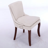 Double Layer Cushioned Chenille Upholstered Dining Chairs Set of 2 Mid Back Curved Solid Wood Legs Living Room Dining Room Beige