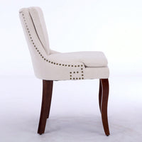 Double Layer Cushioned Chenille Upholstered Dining Chairs Set of 2 Mid Back Curved Solid Wood Legs Living Room Dining Room Beige