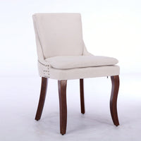 Double Layer Cushioned Chenille Upholstered Dining Chairs Set of 2 Mid Back Curved Solid Wood Legs Living Room Dining Room Beige