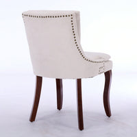 Double Layer Cushioned Chenille Upholstered Dining Chairs Set of 2 Mid Back Curved Solid Wood Legs Living Room Dining Room Beige