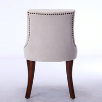 Double Layer Cushioned Chenille Upholstered Dining Chairs Set of 2 Mid Back Curved Solid Wood Legs Living Room Dining Room Beige