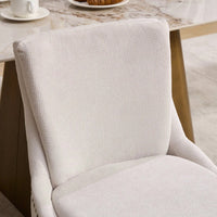 Double Layer Cushioned Chenille Upholstered Dining Chairs Set of 2 Mid Back Curved Solid Wood Legs Living Room Dining Room Beige