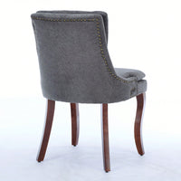 Double Layer Cushioned Chenille Upholstered Dining Chairs Set of 2 Mid Back Curved Solid Wood Legs Living Room Dining Room Beige