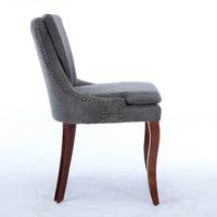 Double Layer Cushioned Chenille Upholstered Dining Chairs Set of 2 Mid Back Curved Solid Wood Legs Living Room Dining Room Beige