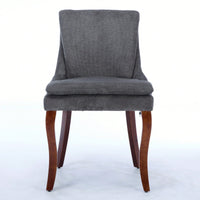 Double Layer Cushioned Chenille Upholstered Dining Chairs Set of 2 Mid Back Curved Solid Wood Legs Living Room Dining Room Beige