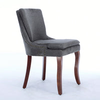 Double Layer Cushioned Chenille Upholstered Dining Chairs Set of 2 Mid Back Curved Solid Wood Legs Living Room Dining Room Beige