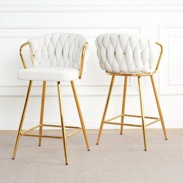 Modern High Stool With Gold Plated Legs Dark Grey Linen Bar Chairs For Kitchen Dining Cafe Restaurant Set Of 2