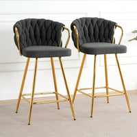 Modern High Stool With Gold Plated Legs Dark Grey Linen Bar Chairs For Kitchen Dining Cafe Restaurant Set Of 2