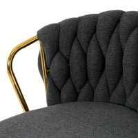 Modern High Stool With Gold Plated Legs Dark Grey Linen Bar Chairs For Kitchen Dining Cafe Restaurant Set Of 2
