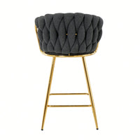 Modern High Stool With Gold Plated Legs Dark Grey Linen Bar Chairs For Kitchen Dining Cafe Restaurant Set Of 2