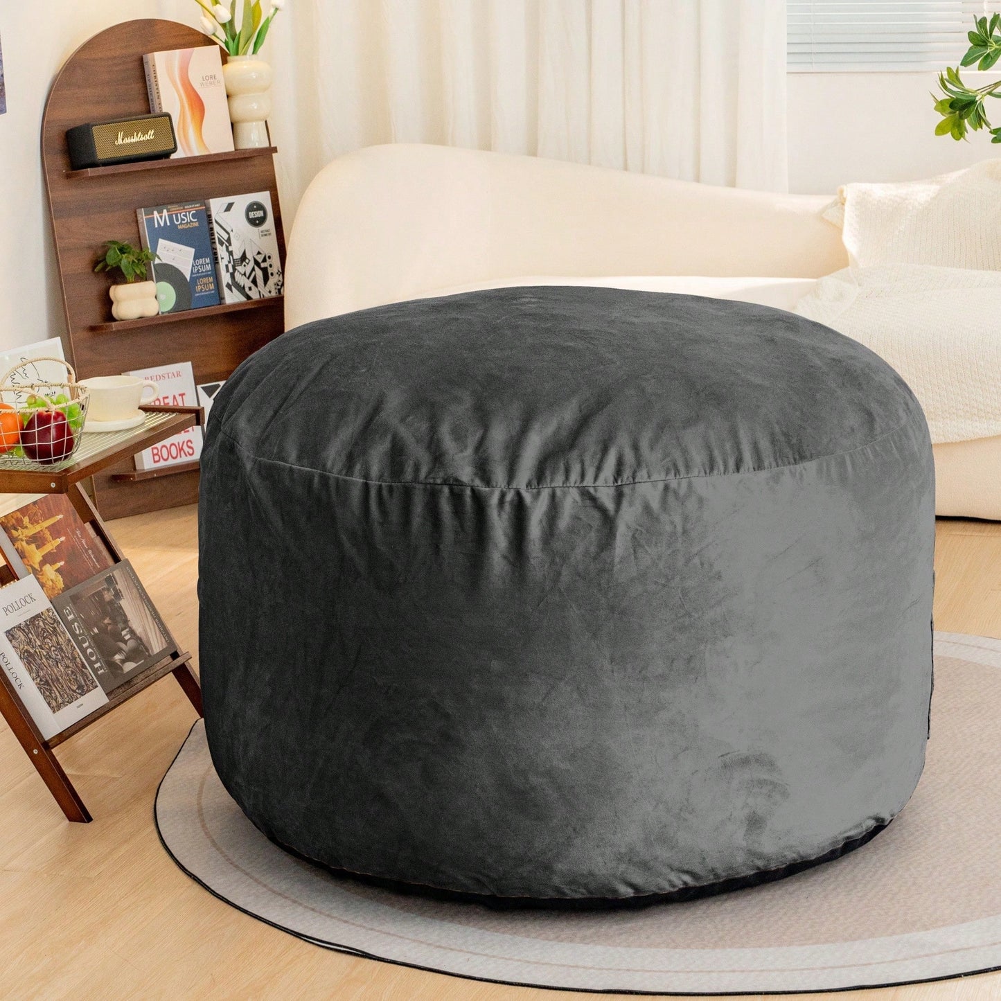 Luxurious 4-Foot Velvet Bean Bag Chair with Soft Fur and Memory Foam for Adults Plush Lazy Sofa with Removable Fluffy Sponge