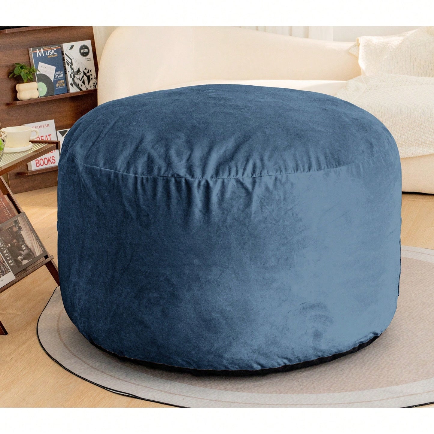 Luxurious 4-Foot Velvet Bean Bag Chair with Soft Fur and Memory Foam for Adults Plush Lazy Sofa with Removable Fluffy Sponge