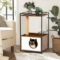 Multifunctional Indoor Cat Tree With Feeding Station And Scratching Posts, Stylish White And Vintage Design For Small Cats