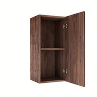 14 Inch Wall-Mounted Floating Striped Bathroom Side Cabinet With Door And Shelf In Retro Walnut Finish