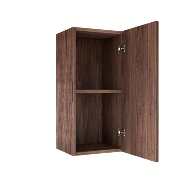 14 Inch Wall-Mounted Floating Striped Bathroom Side Cabinet With Door And Shelf In Retro Walnut Finish