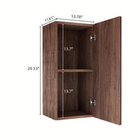 14 Inch Wall-Mounted Floating Striped Bathroom Side Cabinet With Door And Shelf In Retro Walnut Finish