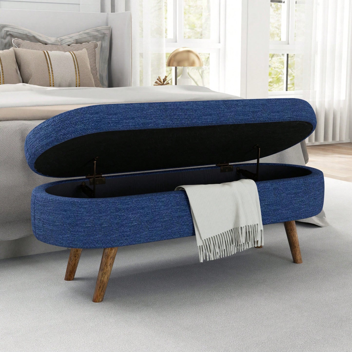 Ottoman Storage Bench With Rubber Wood Legs Stylish And Functional Furniture Solution