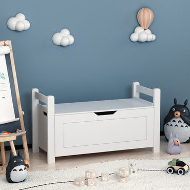 Rubber Wood Toy Storage Chest With Flip-Top Lid And Safety Hinge For Nursery And Playroom Organization