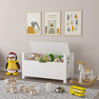 Rubber Wood Toy Storage Chest With Flip-Top Lid And Safety Hinge For Nursery And Playroom Organization