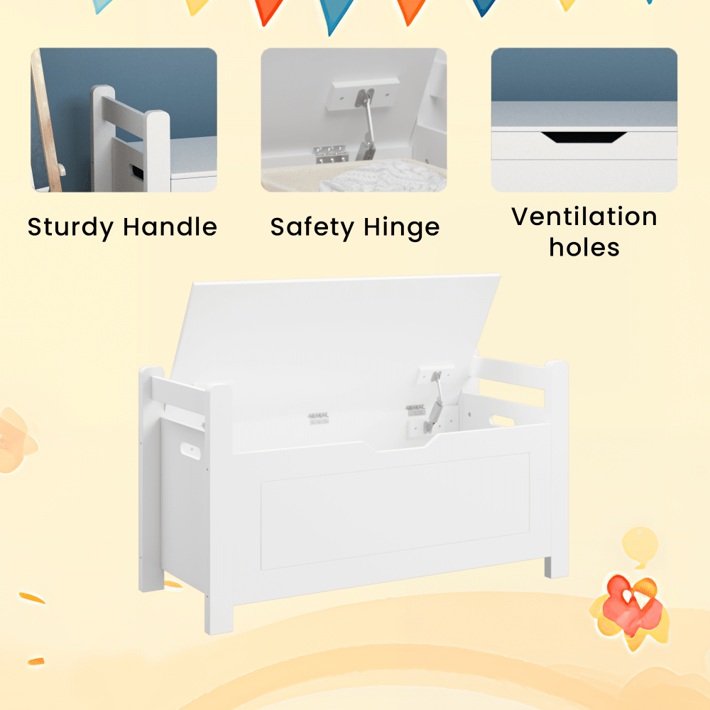Rubber Wood Toy Storage Chest With Flip-Top Lid And Safety Hinge For Nursery And Playroom Organization