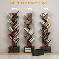 9 Tier Tree-Shaped Bookcase with Drawer Modern Free Standing Bookshelf for Home Office Living Room Bedroom Rustic Brown Organizer