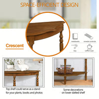 42 Inch Retro Half-Moon Console Table With Cloud Design Top And Open Shelf Solid Wood Frame And Legs In Brown
