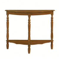 42 Inch Retro Half-Moon Console Table With Cloud Design Top And Open Shelf Solid Wood Frame And Legs In Brown