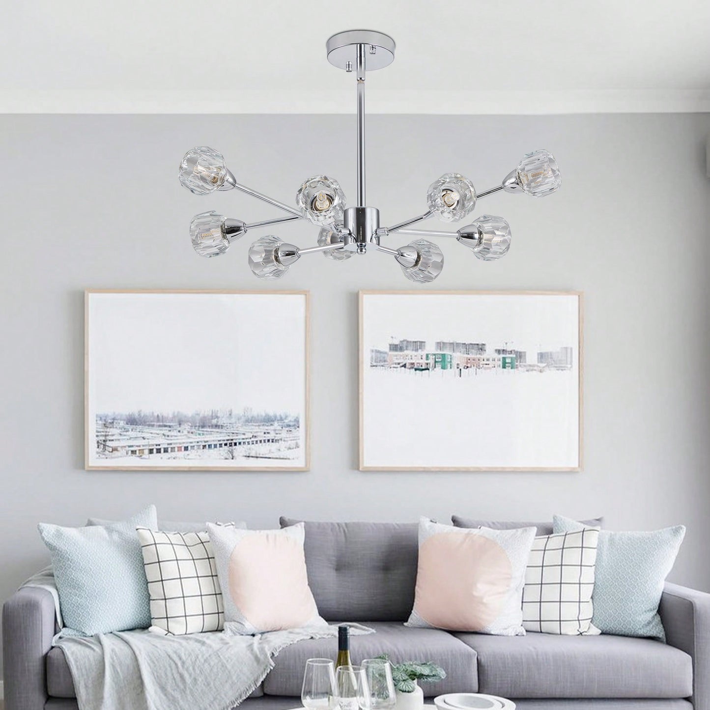 Elegant 9-Light Golden Crystal Chandelier For Living Room Dining Room Bedroom Kitchen Lighting Fixtures