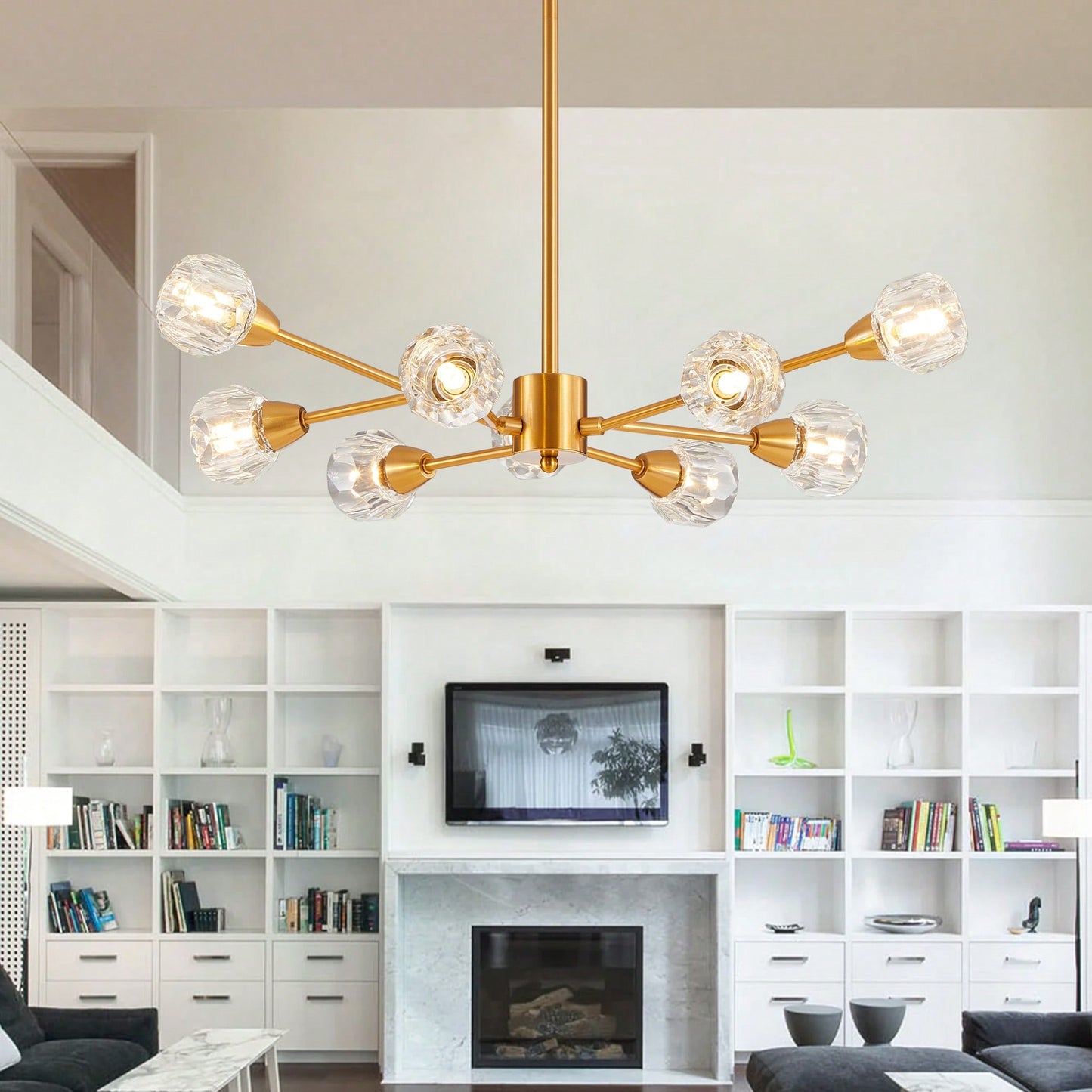 Elegant 9-Light Golden Crystal Chandelier For Living Room Dining Room Bedroom Kitchen Lighting Fixtures