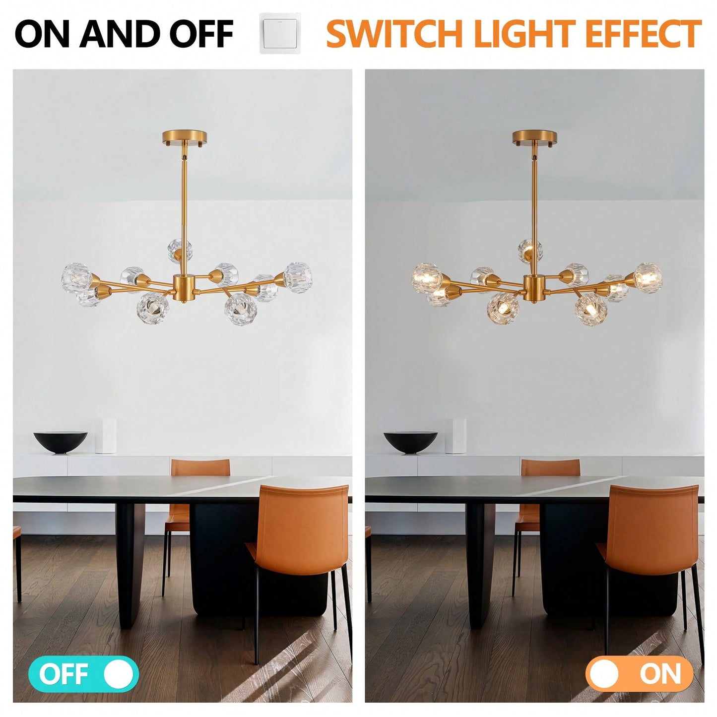 Elegant 9-Light Golden Crystal Chandelier For Living Room Dining Room Bedroom Kitchen Lighting Fixtures