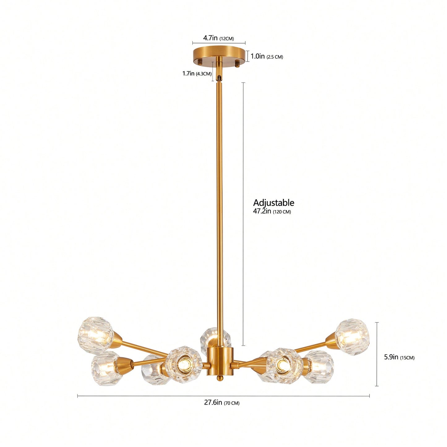 Elegant 9-Light Golden Crystal Chandelier For Living Room Dining Room Bedroom Kitchen Lighting Fixtures