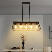 5-Light Rustic Farmhouse Pendant Chandelier Modern Metal Rectangular Island Light Fixture for Dining Room Kitchen Living Room Pure Black
