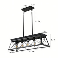 5-Light Rustic Farmhouse Pendant Chandelier Modern Metal Rectangular Island Light Fixture for Dining Room Kitchen Living Room Pure Black