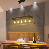 5-Light Rustic Farmhouse Pendant Chandelier Modern Metal Rectangular Island Light Fixture for Dining Room Kitchen Living Room Pure Black