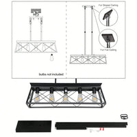 5-Light Rustic Farmhouse Pendant Chandelier Modern Metal Rectangular Island Light Fixture for Dining Room Kitchen Living Room Pure Black
