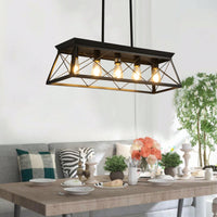 5-Light Rustic Farmhouse Pendant Chandelier Modern Metal Rectangular Island Light Fixture for Dining Room Kitchen Living Room Pure Black