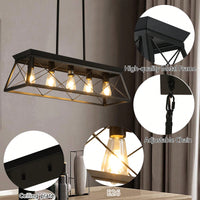 5-Light Rustic Farmhouse Pendant Chandelier Modern Metal Rectangular Island Light Fixture for Dining Room Kitchen Living Room Pure Black