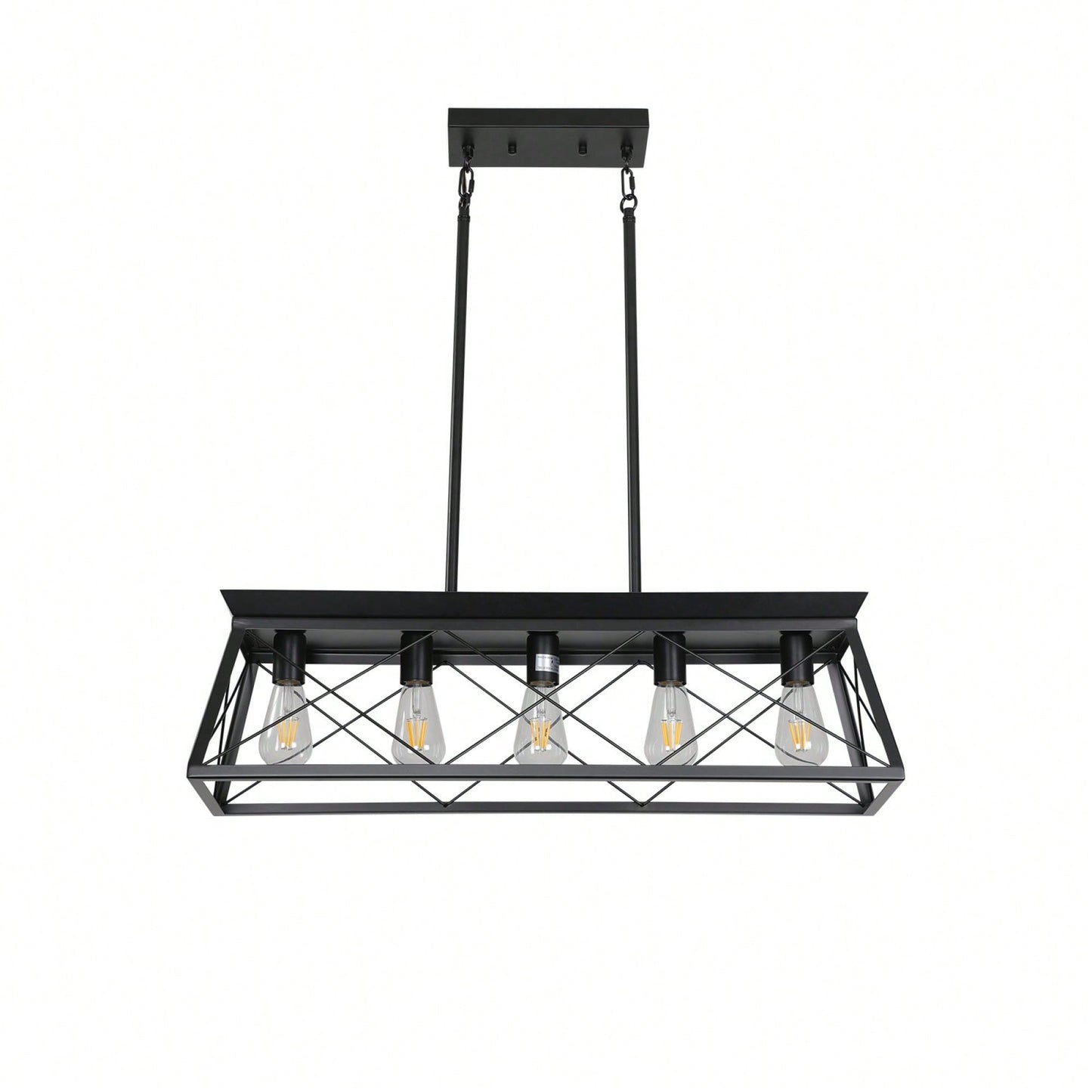 5-Light Rustic Farmhouse Pendant Chandelier Modern Metal Rectangular Island Light Fixture for Dining Room Kitchen Living Room Pure Black