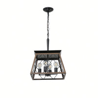 Vintage 4-Light Farmhouse Chandelier Antique Style Light Fixture For Kitchen Dining Room Living Room Walnut Finish