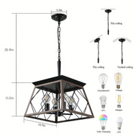 Vintage 4-Light Farmhouse Chandelier Antique Style Light Fixture For Kitchen Dining Room Living Room Walnut Finish
