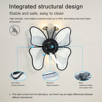 19.7 Inch Modern Butterfly Ceiling Fan with Lights Remote Control Noiseless Timing Function Ideal for Bedroom Living Room Kids