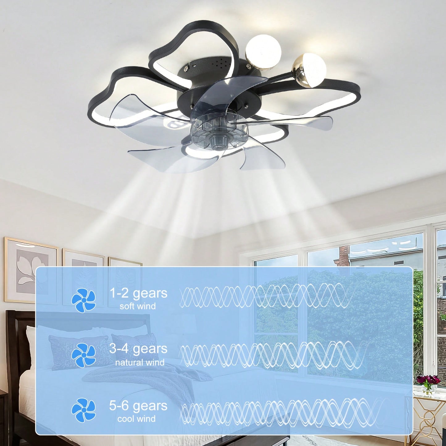 19.7 Inch Modern Butterfly Ceiling Fan with Lights Remote Control Noiseless Timing Function Ideal for Bedroom Living Room Kids