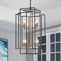 8-Light Black Tiered Lantern Pendant Chandelier Industrial Farmhouse Hanging Light Fixture