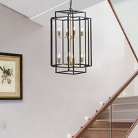 8-Light Black Tiered Lantern Pendant Chandelier Industrial Farmhouse Hanging Light Fixture