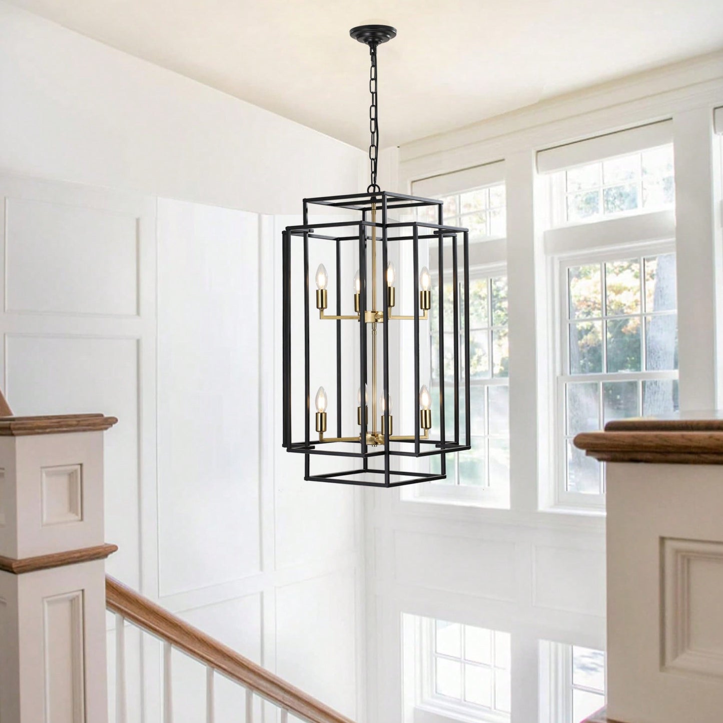 8-Light Black Tiered Lantern Pendant Chandelier Industrial Farmhouse Hanging Light Fixture