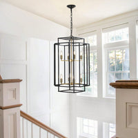 8-Light Black Tiered Lantern Pendant Chandelier Industrial Farmhouse Hanging Light Fixture