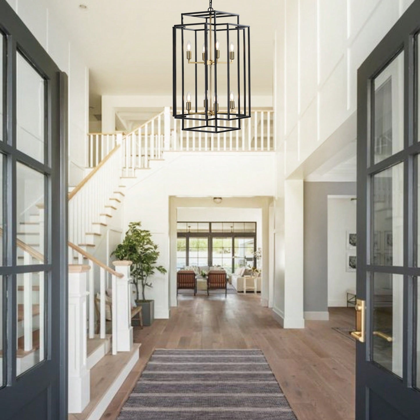 8-Light Black Tiered Lantern Pendant Chandelier Industrial Farmhouse Hanging Light Fixture