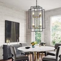 8-Light Black Tiered Lantern Pendant Chandelier Industrial Farmhouse Hanging Light Fixture