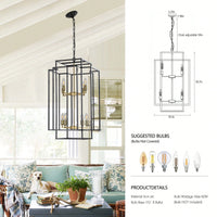 8-Light Black Tiered Lantern Pendant Chandelier Industrial Farmhouse Hanging Light Fixture