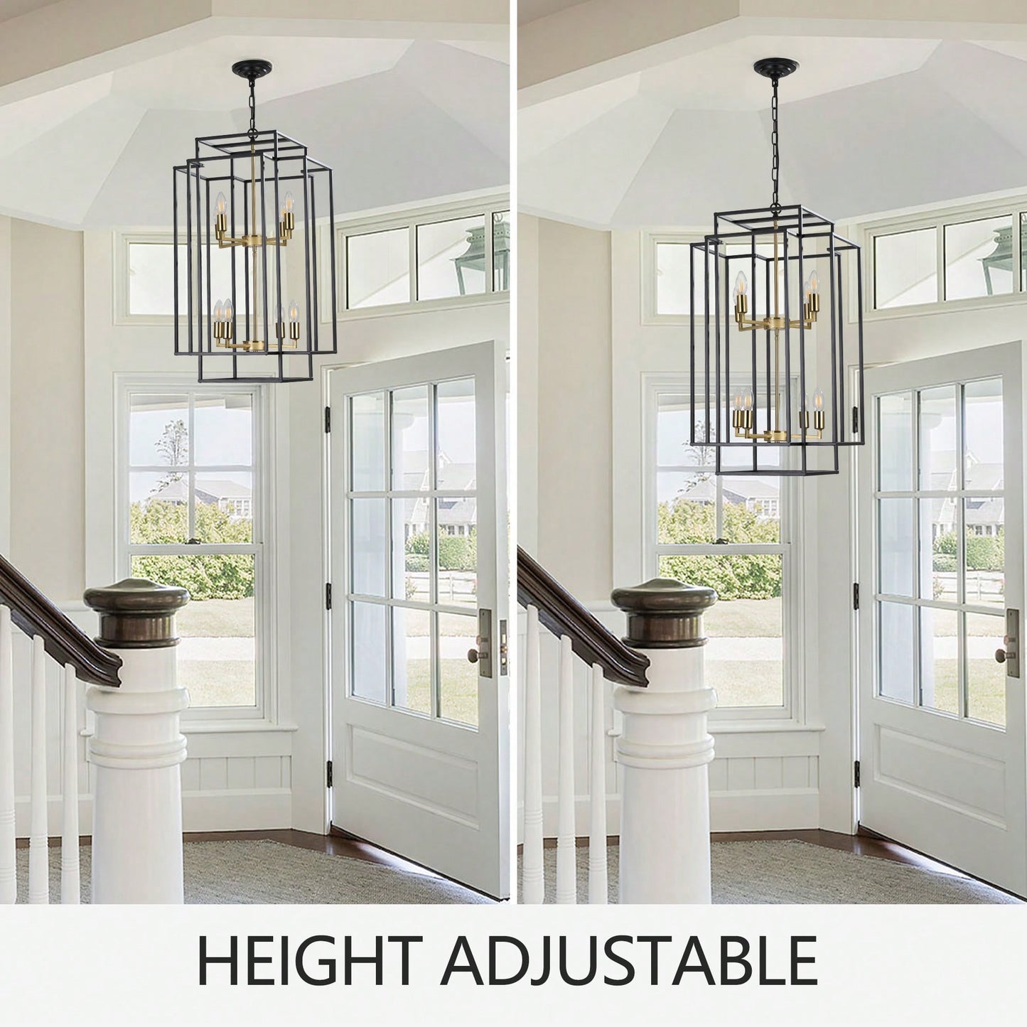 8-Light Black Tiered Lantern Pendant Chandelier Industrial Farmhouse Hanging Light Fixture